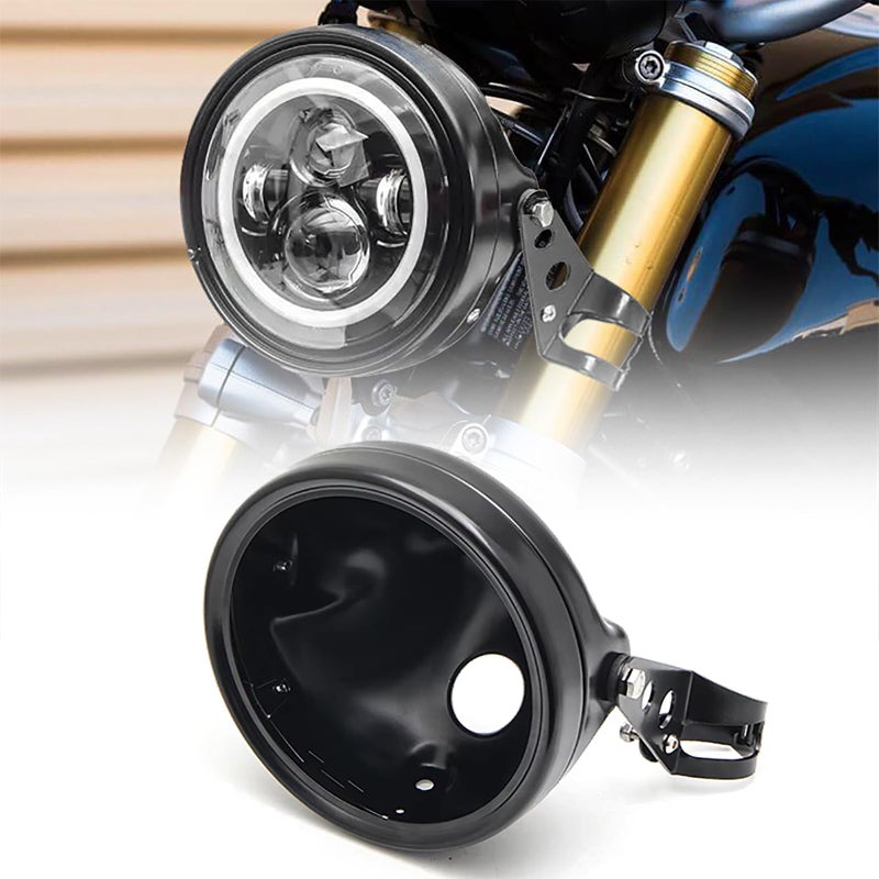 SKTYANTS Motorcycle Universal 7" Headlight Housing Shell Lamp Bracket Bottom Mount Bucket Fits Compatible with Honda CB400 Hornet Suzuki Kawasaki Yamaha Cafe Racer - Image 1